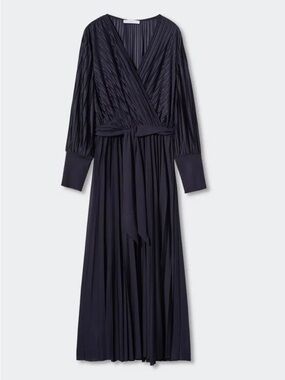 Mango Navy Pleated Wrap Maxi Dress